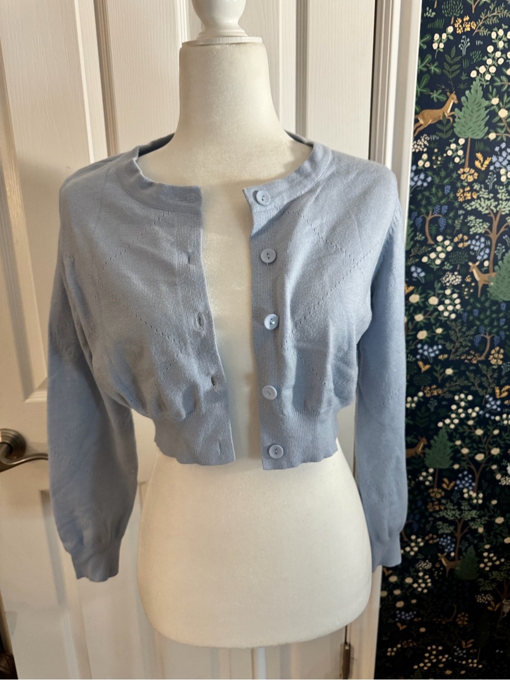 Cropped Pale Blue Button-Up Women's Cardigan